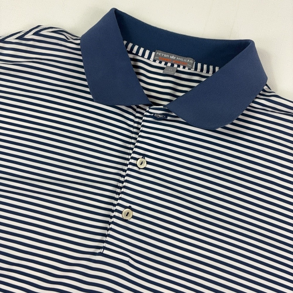 Peter Millar Summer Comfort Polo Shirt Mens XL Blue Striped Golf Short Sleeve